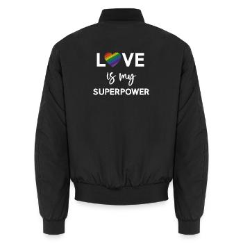 Mois de la fierté - LGBTQ+ L’amour est mon superpouvoir - Bomber unisexe - noir - Dos - AI Model Male 185 light (185cm)