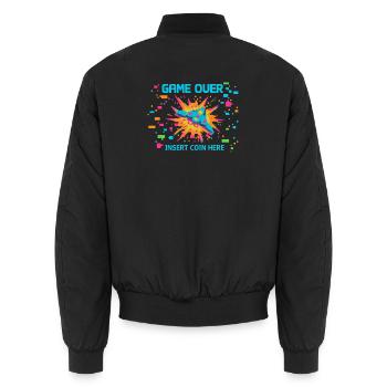 Game Over Neon Arcade Game - Unisex Bomber Jacket - black - Back - AI Model Male 185 light (185cm)