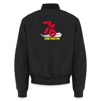 Stylized 76 Seine-Maritime emblem - Unisex Bomber Jacket - black - Back - AI Model Male 185 light (185cm)