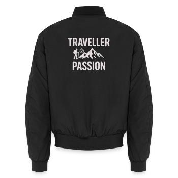 Passion for travel Mountain hiking - Traveller Passion - Unisex Bomber Jacket - black - Back - AI Model Male 185 light (185cm)