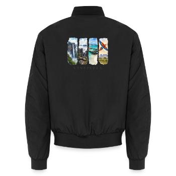 Venezuela Travel – South America Waterfall & Nature - Unisex Bomber Jacket - black - Back - AI Model Male 185 light (185cm)