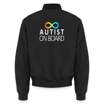 Autist on Board: Neurodiversity Stickers - Unisex Bomber Jacket - black - Back - AI Model Male 185 light (185cm)