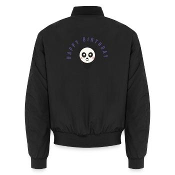 HAPPY BIRTHDAY. HAPPY BIRTHDAY. ANNIVERSARY. - Unisex Bomber Jacket - black - Back - AI Model Male 185 light (185cm)