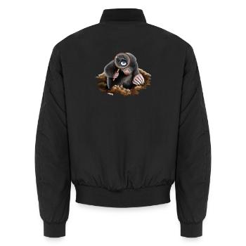 Curious Burrow Detective: Magnifying Mole - Unisex Bomber Jacket - black - Back - AI Model Male 185 light (185cm)