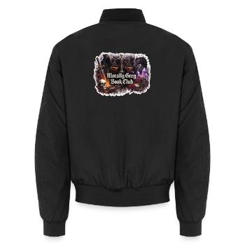 Morally Grey Book Club - Unisex Bomber Jacket - black - Back - AI Model Male 185 light (185cm)
