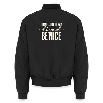 Sei nett: Jesus sagte - Unisex Bomberjacke - Schwarz - Hinten - AI Model Male 185 light (185cm)