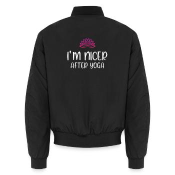 Ich bin netter nach dem Yoga - Unisex Bomberjacke - Schwarz - Hinten - AI Model Male 185 light (185cm)