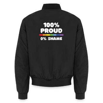 Pride Month - 100% Proud. 0% Shame - Unisex Bomber Jacket - black - Back - AI Model Male 185 light (185cm)