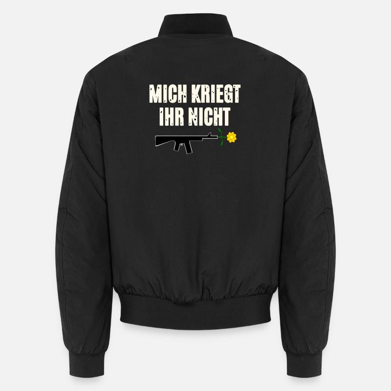 Protestdruck mit Waffe und Blume Unisex Bomberjacke