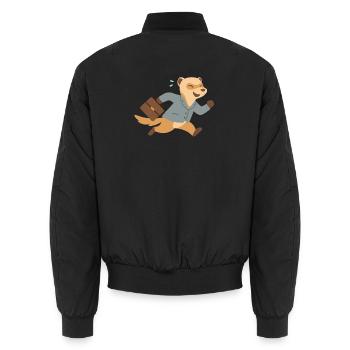 Frettchen im Anzug rennt mit Aktenkoffer - Unisex Bomberjacke - Schwarz - Hinten - AI Model Male 185 light (185cm)