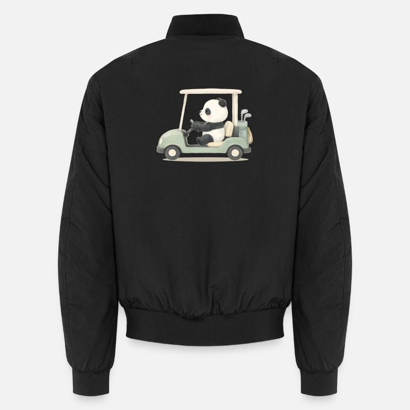 Panda im Golfcart Illustration - Unisex Bomberjacke - Schwarz