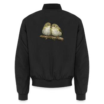 Kissing Chiffchaff on Branch - Unisex Bomber Jacket - black - Back - AI Model Male 185 light (185cm)
