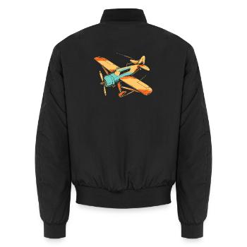 80s propeller plane - Unisex Bomber Jacket - black - Back - AI Model Male 185 light (185cm)