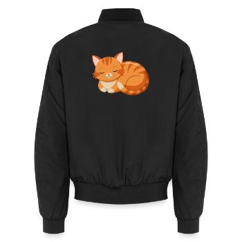 Cute sleeping cat - Unisex Bomber Jacket - black - Back - AI Model Male 185 light (185cm)