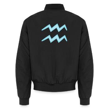 Aquarius Zodiac Sign Symbol Pastel Blue - Unisex Bomber Jacket - black - Back - AI Model Male 185 light (185cm)