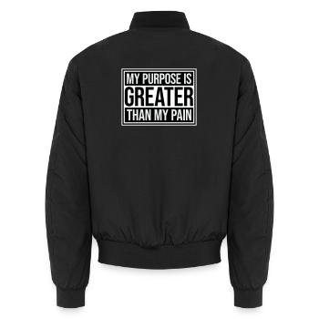 My Purpose Is Greater Than My Pain Sinn Zitat Logo - Unisex Bomberjacke - Schwarz - Hinten - AI Model Male 185 light (185cm)