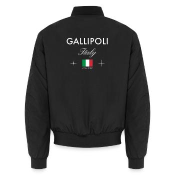 Gallipoli Italy Coordinates Travel Souvenir - Unisex Bomber Jacket - black - Back - AI Model Male 185 light (185cm)