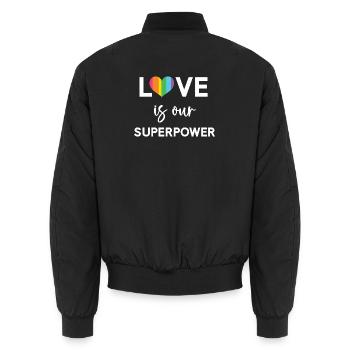Pride Month - LGBTQ+ Love is Our Superpower - Unisex Bomber Jacket - black - Back - AI Model Male 185 light (185cm)