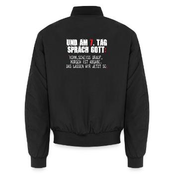 Graffiti-Style Protestgestaltung mit Zitaten - Unisex Bomberjacke - Schwarz - Hinten - AI Model Male 185 light (185cm)