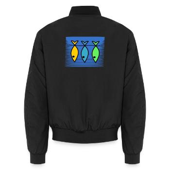 FISCH. SARDINE. Aprilscherze. MEER. OZEAN - Unisex Bomberjacke - Schwarz - Hinten - AI Model Male 185 light (185cm)