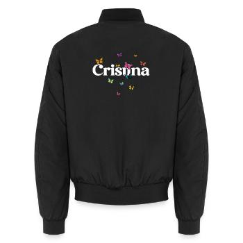 Beautiful girl's name with butterflies CRISTINA - Unisex Bomber Jacket - black - Back - AI Model Male 185 light (185cm)