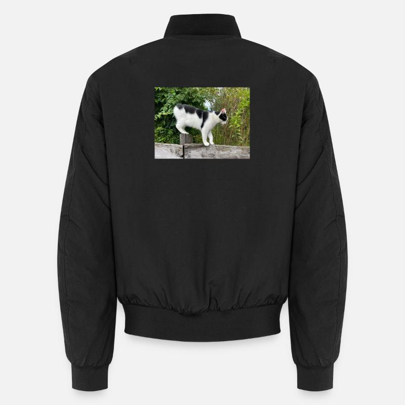 Cat balancer on wooden post Unisex Bomber Jacket