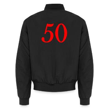 50. 50 JAHRE. 50-JÄHRIGES JUBILÄUM. 50-JÄHRIGES JUBILÄUM. - Unisex Bomberjacke - Schwarz - Hinten - AI Model Male 185 light (185cm)