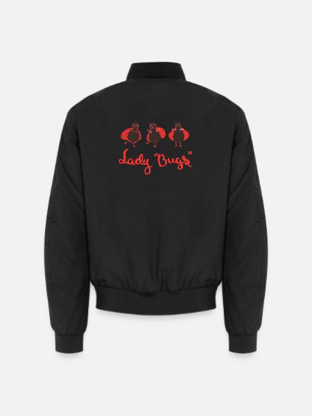 Dancing Ladybug Trio – Cute Cartoon Design - Unisex Bomber Jacket - black