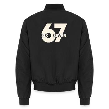 67 Six Seven – Urban Typografie - Unisex Bomberjacke - Schwarz - Hinten - AI Model Male 185 light (185cm)