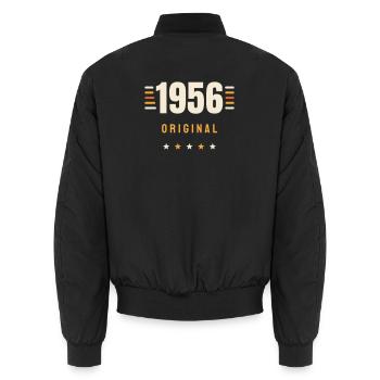 1956 Original Vintage Retro 70th Birthday Gift - Unisex Bomber Jacket - black - Back - AI Model Male 185 light (185cm)