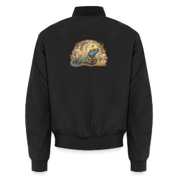Eidechse mit Ornament liest Tales - Unisex Bomberjacke - Schwarz - Hinten - AI Model Male 185 light (185cm)
