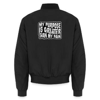 My Purpose Is Greater Than My Pain Sinn Zitat Logo - Unisex Bomberjacke - Schwarz - Hinten - AI Model Male 185 light (185cm)