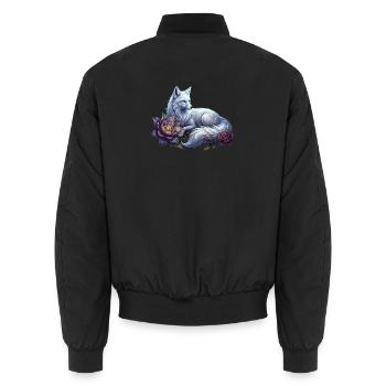 Himmelblauer Wolf unter Blumen - Unisex Bomberjacke - Schwarz - Hinten - AI Model Male 185 light (185cm)