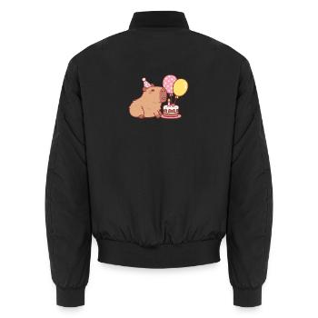 Niedliches Kapibara mit Geburtstagskuchen und Luftballons - Unisex Bomberjacke - Schwarz - Hinten - AI Model Male 185 light (185cm)