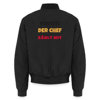 Vorsicht Der Chef Zählt Mit Lustiger Büro Spruch - Unisex Bomberjacke - Schwarz - Hinten - AI Model Male 185 light (185cm)