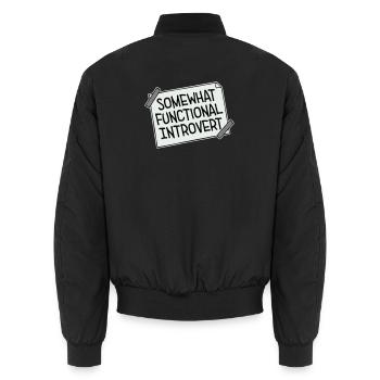 Somewhat Functional Introvert Spruch Logo Text - Unisex Bomberjacke - Schwarz - Hinten - AI Model Male 185 light (185cm)