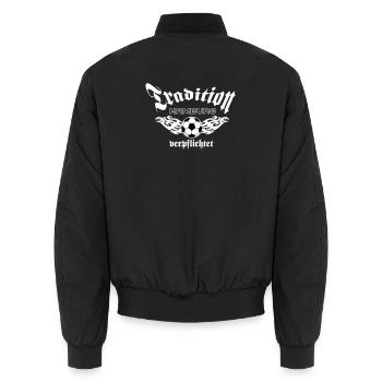 Hamburg , Tradition , Tradition verpflichtet (25) - Unisex Bomberjacke - Schwarz - Hinten - AI Model Male 185 light (185cm)