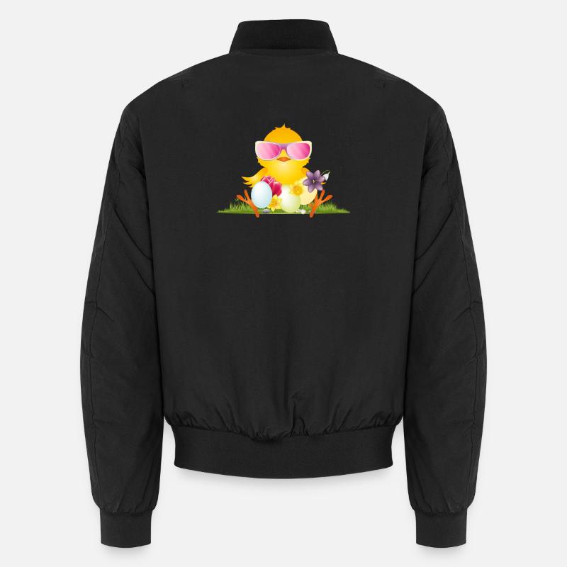 fluffy chick with Easter eggs and pink glasses Unisex Bomber Jacket