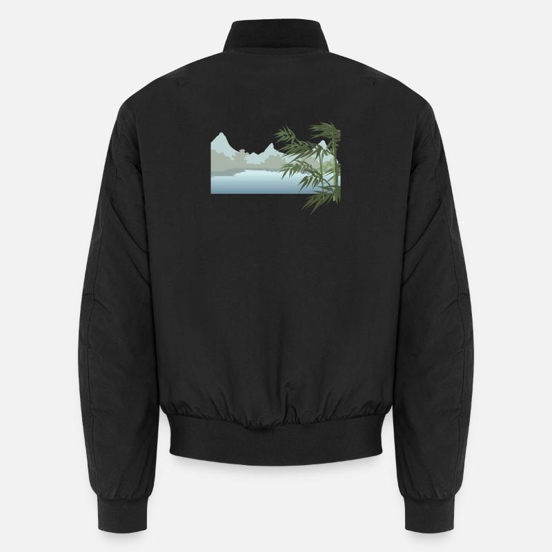 River landscape with palm leaves - Unisex Bomber Jacket - black