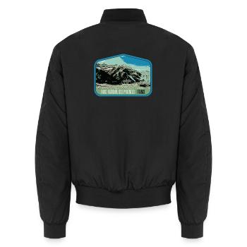 Pyrenäen-Landschafts-Wappenschild: Authentische Natur - Unisex Bomberjacke - Schwarz - Hinten - AI Model Male 185 light (185cm)