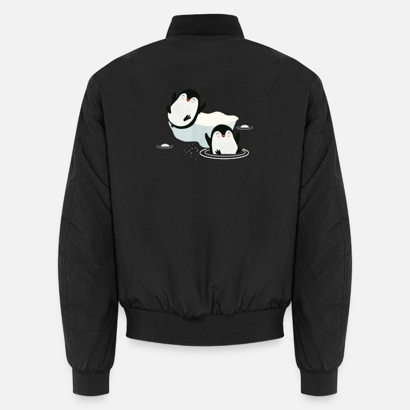 Zwei spielende Pinguine im Wasser mit Eisscholle Unisex Bomberjacke