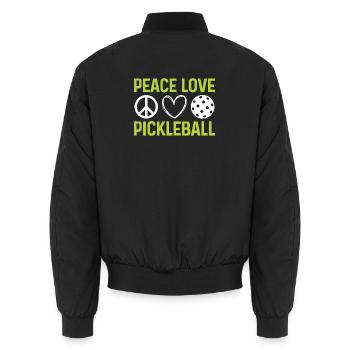 Frieden Liebe Pickleball - Unisex Bomberjacke - Schwarz - Hinten - AI Model Male 185 light (185cm)