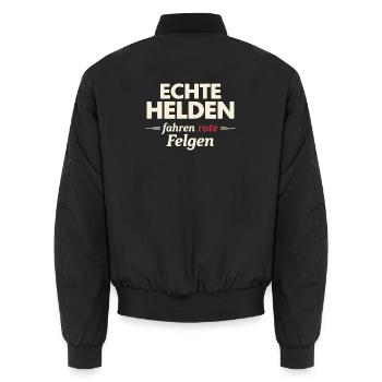 Real Heroes Ride Red Rims – Agriculture - Unisex Bomber Jacket - black - Back - AI Model Male 185 light (185cm)