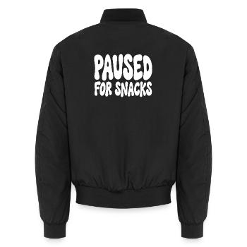 Paused For Snacks Gamer Saying Humor - Unisex Bomber Jacket - black - Back - AI Model Male 185 light (185cm)