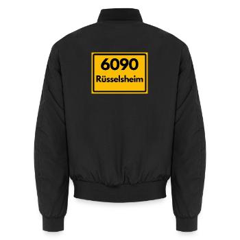 ALTE POSTLEITZAHL PLZ RETRO 6090 RÜSSELSHEIM  - Unisex Bomberjacke - Schwarz - Hinten - AI Model Male 185 light (185cm)