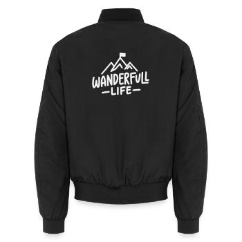 Wanderfull Life - Pun Hiking with Mountains - Unisex Bomber Jacket - black - Back - AI Model Male 185 light (185cm)