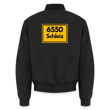 Alte Postleitzahl 6550 Schleiz, Thüringen, PLZ - Unisex Bomberjacke - Schwarz - Hinten - AI Model Male 185 light (185cm)