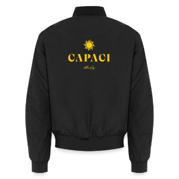 Capaci Sicily Sun - Unisex Bomber Jacket - black - Back - AI Model Male 185 light (185cm)