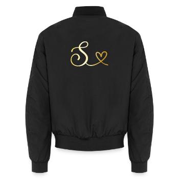 Buchstabe S goldenes Monogramm mit Herz - Unisex Bomberjacke - Schwarz - Hinten - AI Model Male 185 light (185cm)