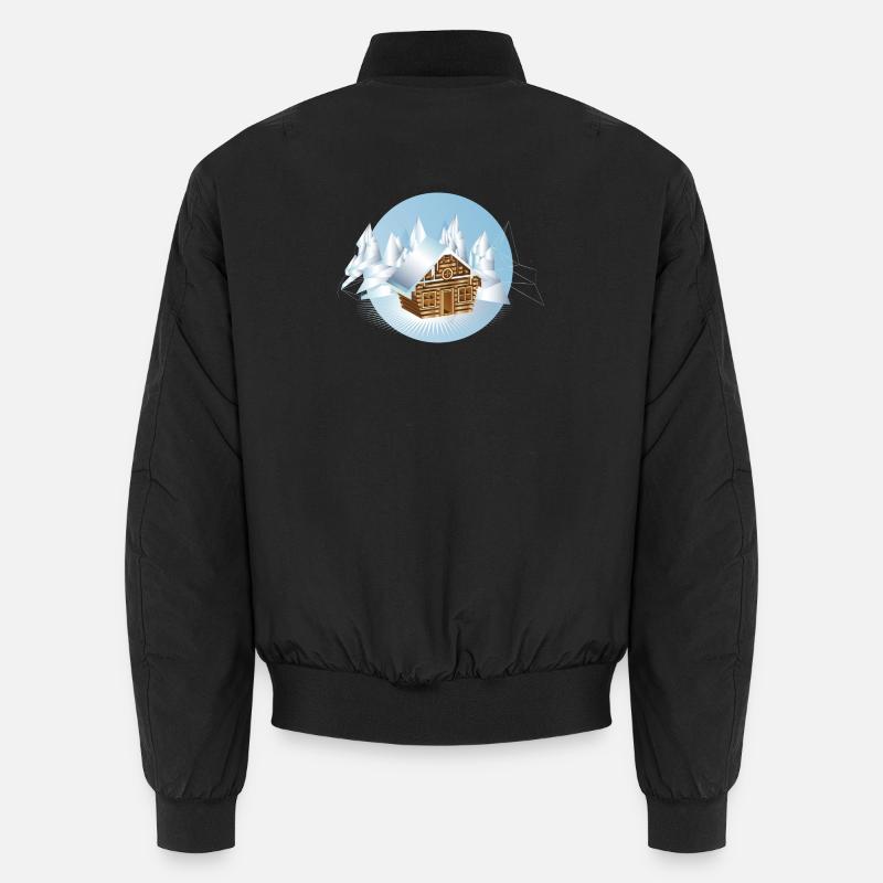 kleine Blockhütte inmitten einer Eislandschaft Unisex Bomberjacke